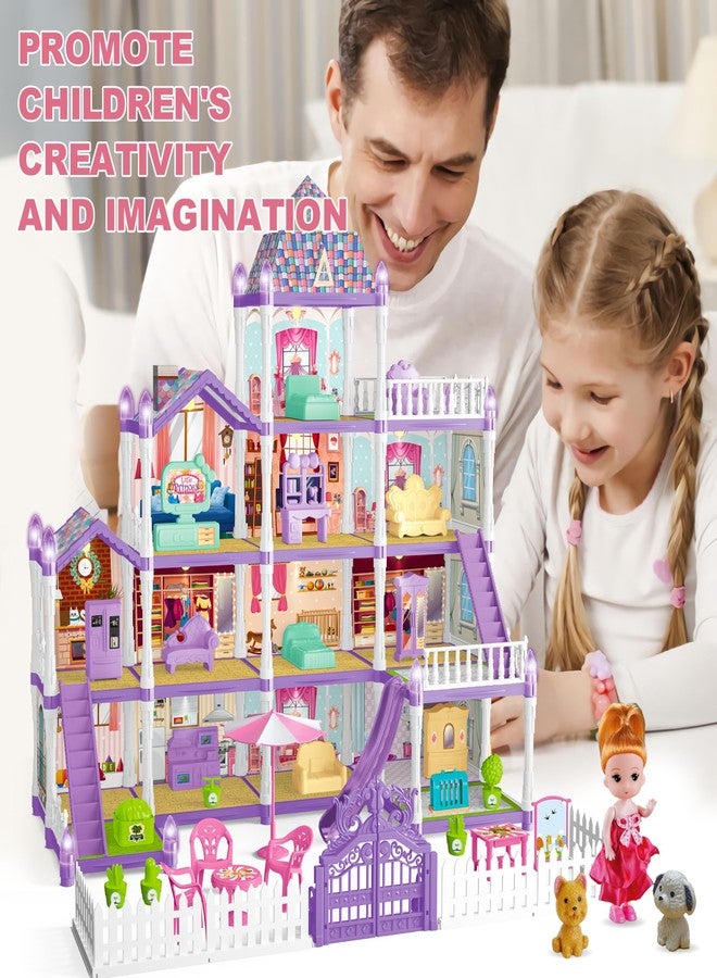OCTERIC Doll House for Girls ,13 Rooms Doll House with 2 Dolls, Lights, Puppies ,Furnitures, Accessories, Toddler Playhouse Gift for for 3 4 5 6 7 8 9 10 Year Old Girls Toys ( Purple) - Image 5